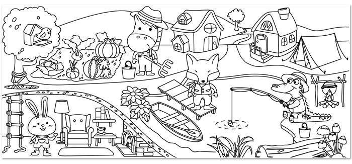 Színező tekercs, öntapadó, 31x355 cm, STICK N, vidám falu